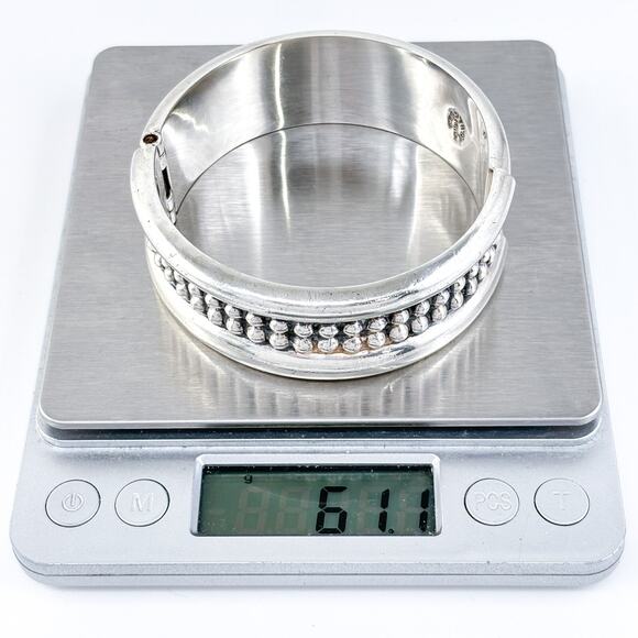 Estate Mexico Taxco TA-154 Sterling Silver 925 Beaded Clamper Bracelet 7.25” - Picture 7 of 9